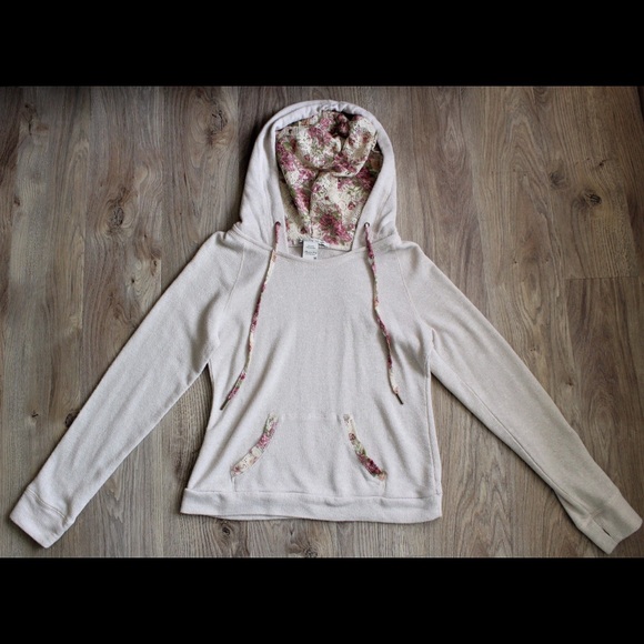 American Rag Sweaters - American Rag Floral Hoodie-Cream & Pink-Juniors M